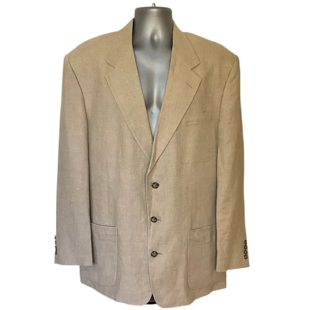 Eddie Bauer Linen Blazer Mens 44 Tall Beige Tan Sport Coat AKA Eddie Bauer